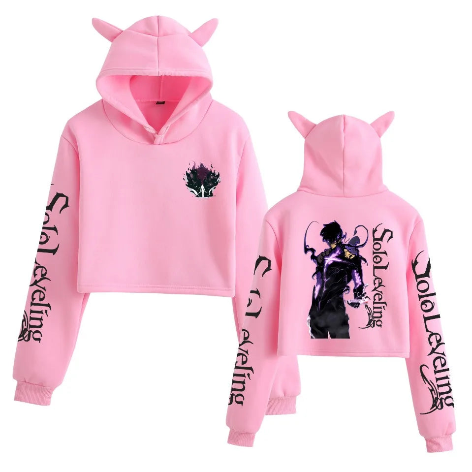 Solo Leveling Cat Ear Crop Hoodies