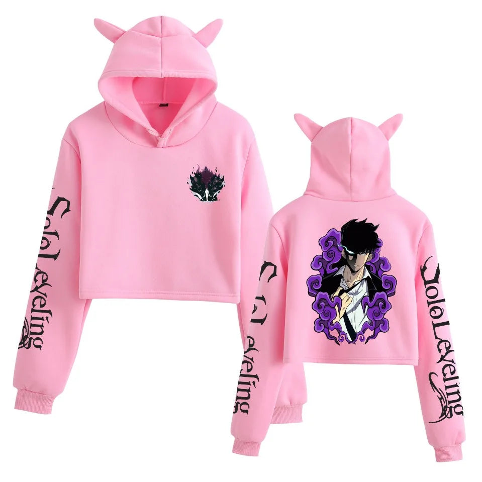 Solo Leveling Cat Ear Crop Hoodies